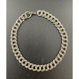Vintage Sterling Silver Double Link Cable Rolo Chain Bracelet 925 Chunky 7.75"